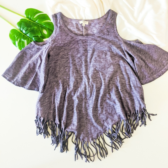 Umgee Tops - UMGEE Boho Tassel Fringe Cold Shoulder Tunic Top